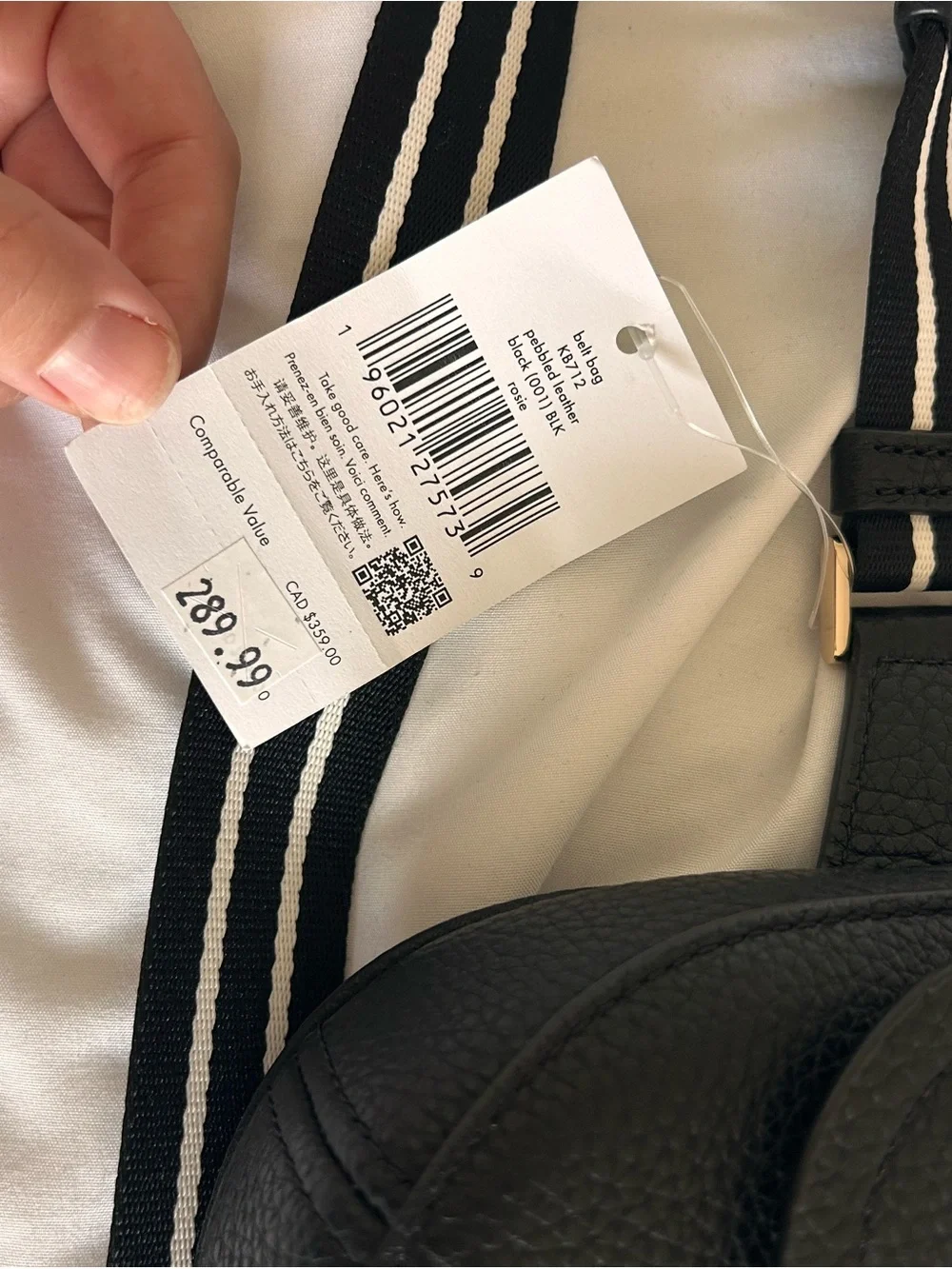 kate spade Black Leather Crossbody/Belt Bag with Striped Strap